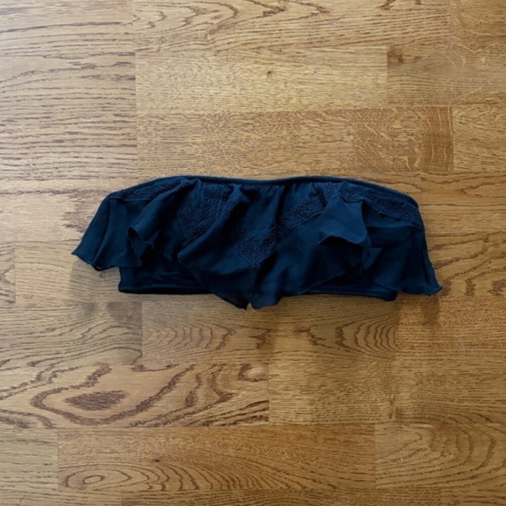 Victoria's Secret PINK Bikini Top Swim Flutter Floral Black Tiered XS Bandeau